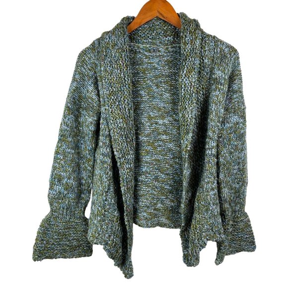 Anthropologie One Girl Who Sweaters - Anthropologie One Girl Who Green Chunky Open Cardigan w Flare Sleeves Size S